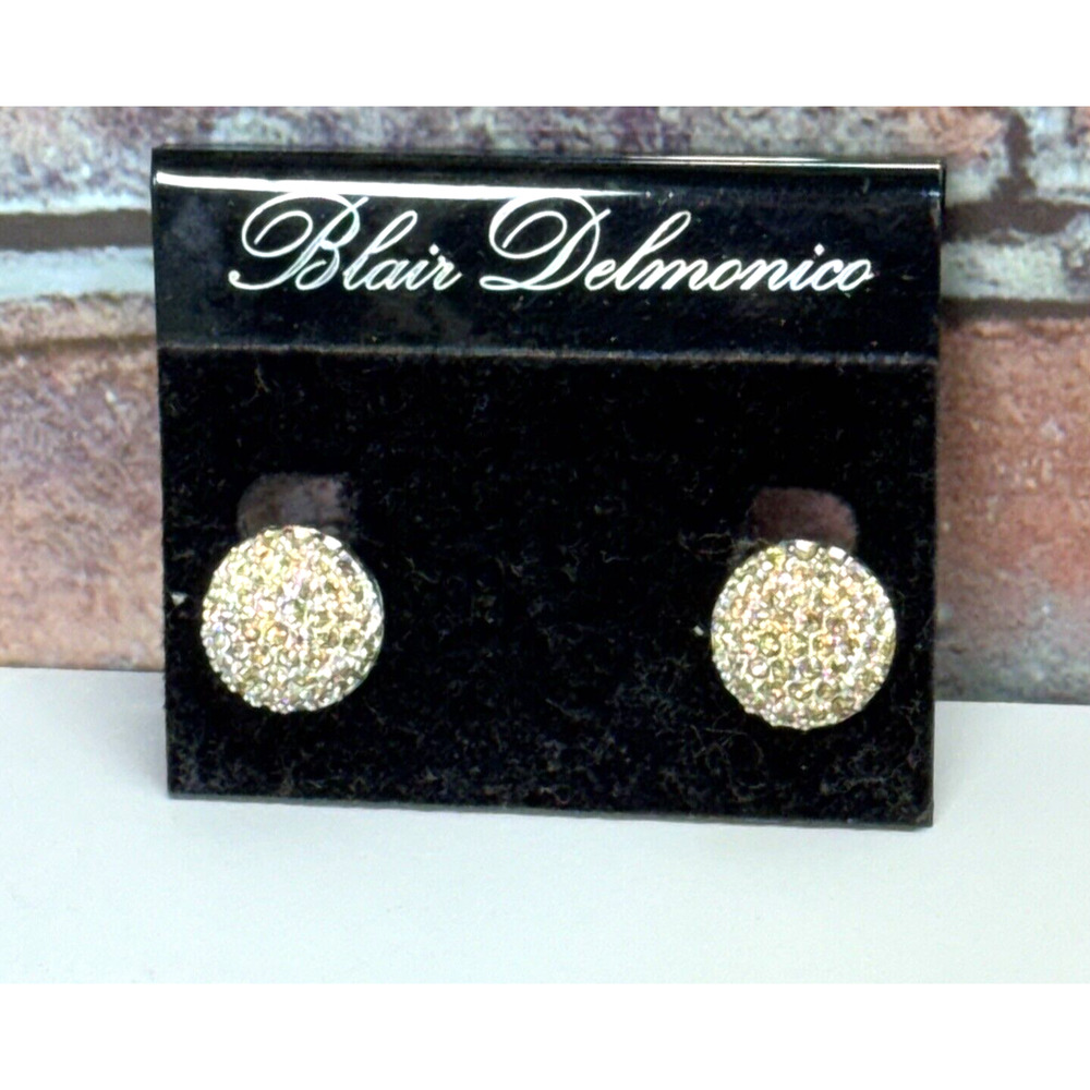 Stunning Vintage Signed BLAIR DELMONICO Gold‎ Silver Rhinestone Clip on Earrings